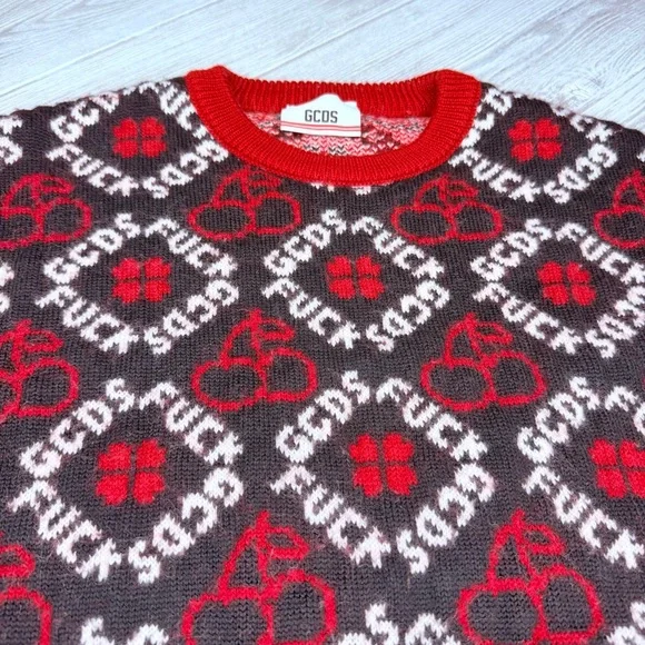 GCDS Cherry Jumper Sweater Wool-Blend Italy curse word “ f*uck GCDS “ rare shirt